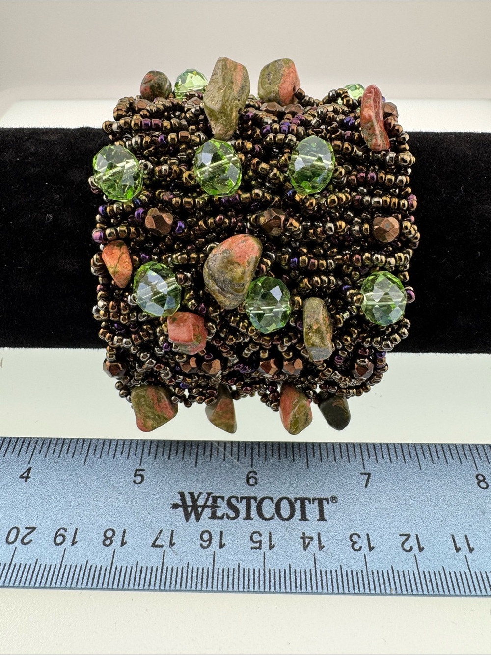 Multistrand Beaded Bracelet with Green Crystal, Stone and Earthstone Accents